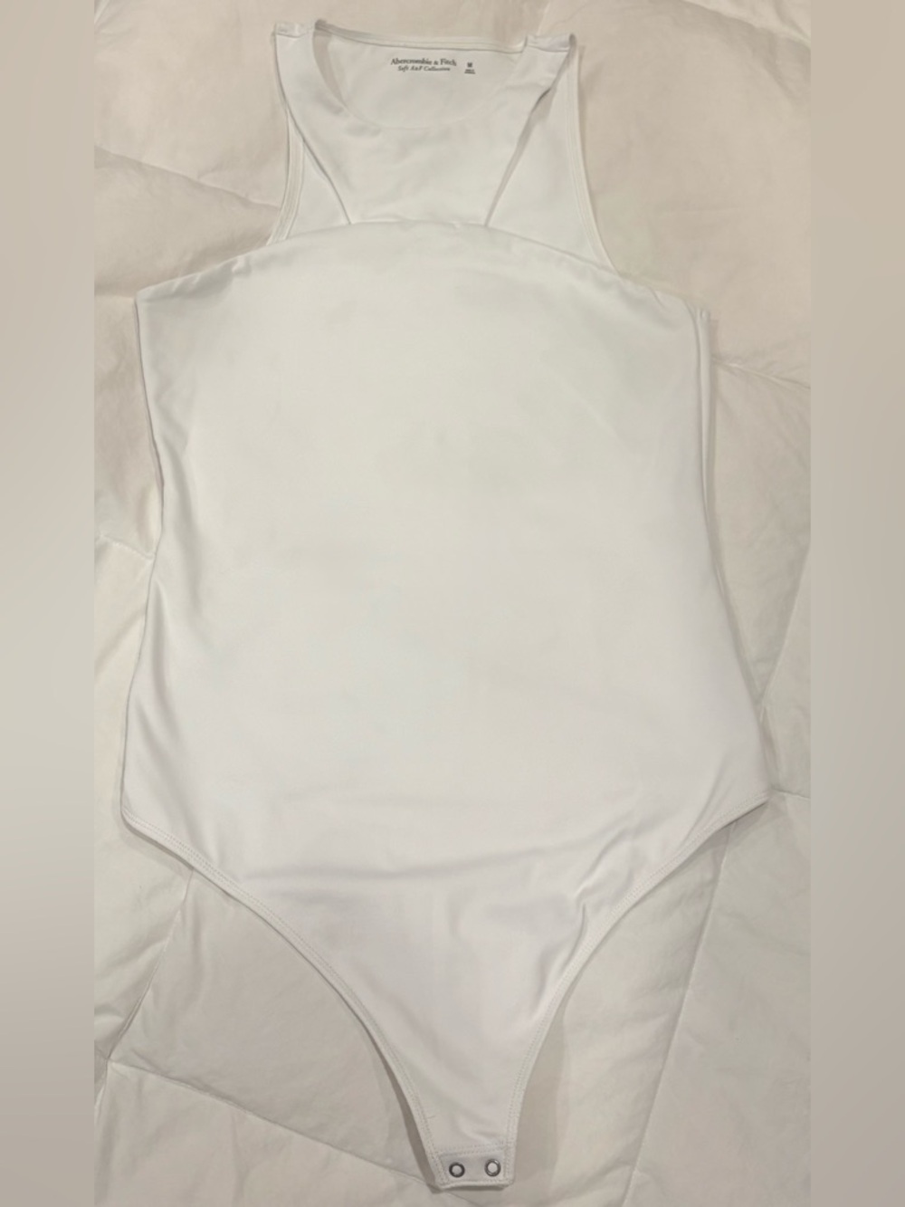 Abercrombie Soft AF White Halter Bodysuit Medium Sculpting Minimal Chic Top - Picture 3 of 5